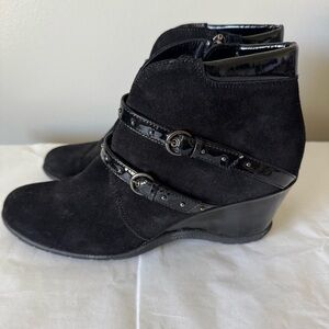 AQUATALIA Size 10 Folly Waterproof Black Wedge Booties - Made in Italy - Boots